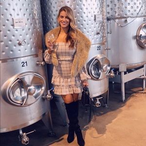 Forever 21 Plaid Balloon Sleeve Dress with Ruffle Detail, Size Small